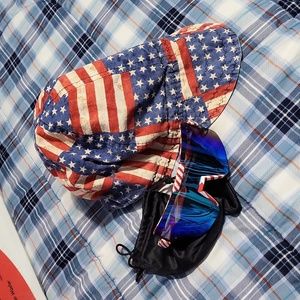 Mens Polarized Omekol American Flag sunglasses sunnies 3 pc case red  hat NWOT